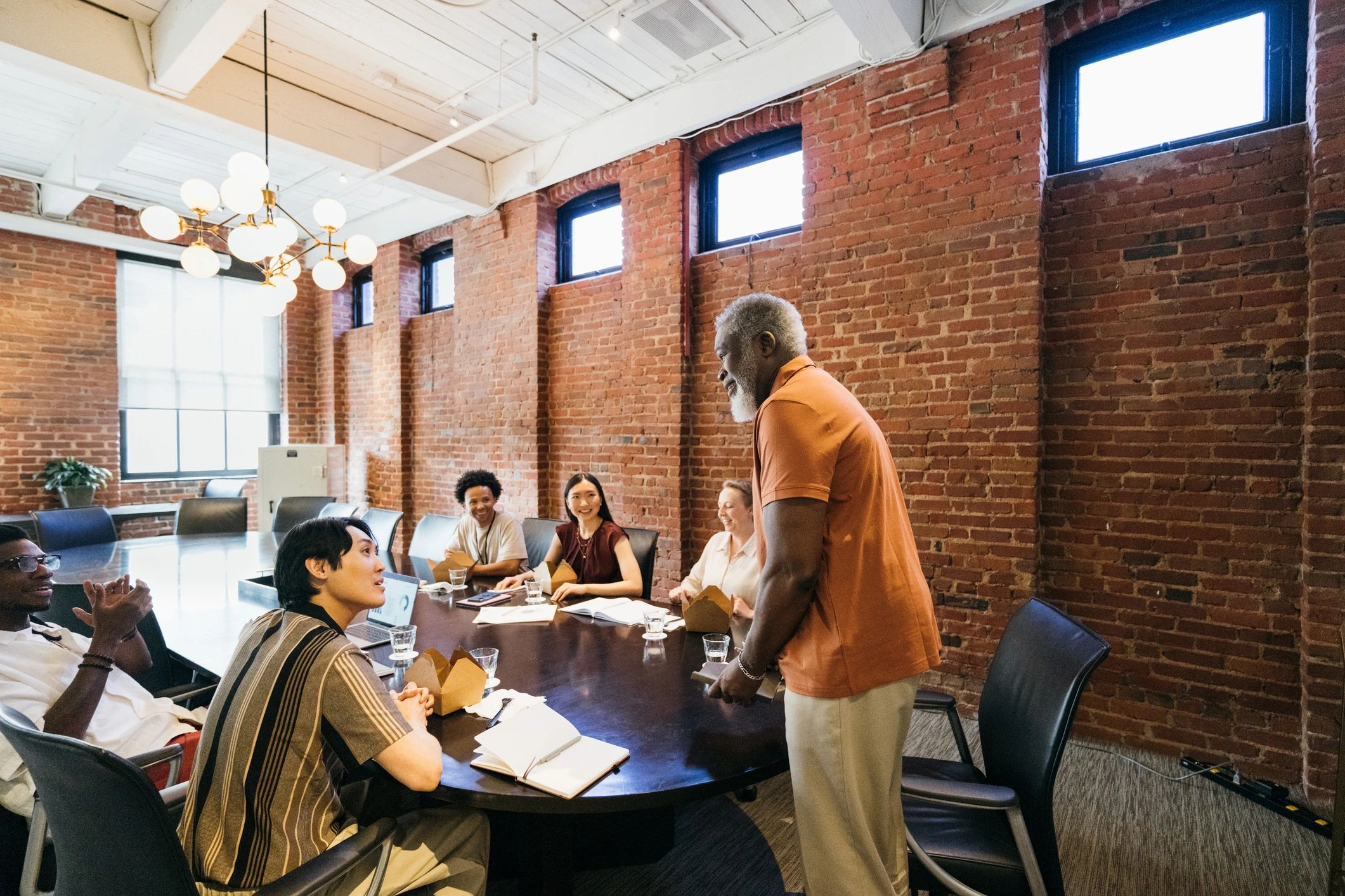 Collaborative team discussion in a boardroom